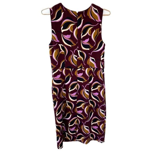Ann Taylor Purple Burgundy Brown Leaf Print Sleeveless Professional Work Dress 6 - Picture 7 of 9